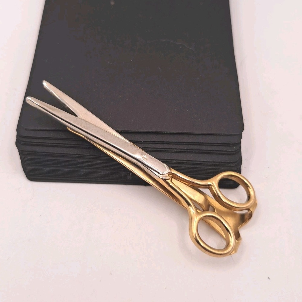 Vintage SWANK Pocket Scissors Gold Silver Tone Tie Clip Bag 2.5"